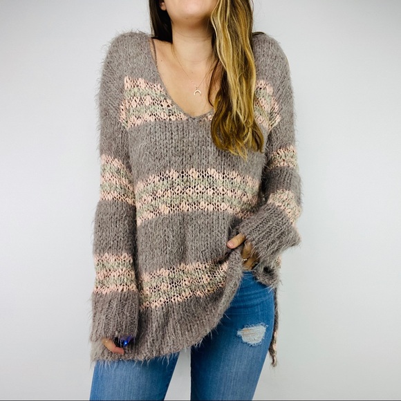 Free People striped fuzzy oversized sweater - Picture 2 of 6